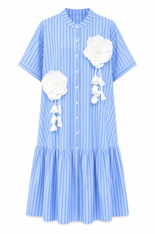 Floral detail stripes shirtdress