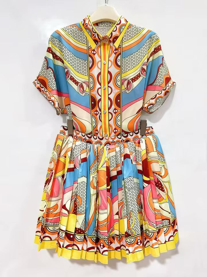 Sunset Mosaic Pleated Co-Ord Set