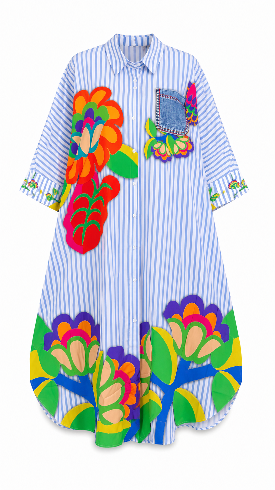 Multicolored floral stripes shirtdress