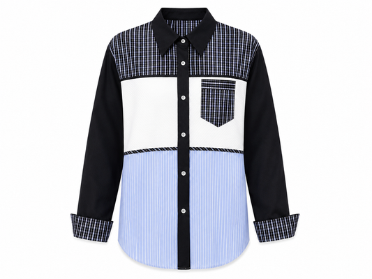 Denim and pattern mix shirt