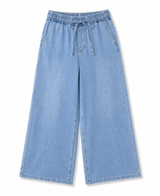 Wide leg jean trousers